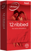 Ansell Lifestyles Ribbed Condoms - 12pk