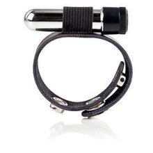 Load image into Gallery viewer, Mens leather strap vibrating cock rings