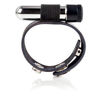 Mens leather strap vibrating cock rings