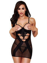 Load image into Gallery viewer, BACI 3146 2 Pc Lace &amp; Mesh Show Me Chemise with G-String - Black