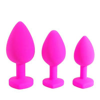 Heart Shaped Pink Silicone Butt Plug with Gem - Large