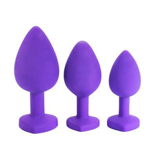 Load image into Gallery viewer, Heart Shaped Purple Silicone Butt Plug with Gem - Medium