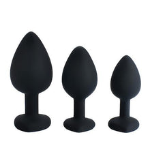 Load image into Gallery viewer, Heart Shaped Black Silicone Butt Plug with Gem - Medium