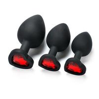 Heart Shaped Black Silicone Butt Plug with Gem - Medium