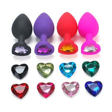 Load image into Gallery viewer, Heart Shaped Pink Silicone Butt Plug with Gem - Large