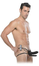 Load image into Gallery viewer, Fetish Fantasy Vibrating Double Penetrator Hollow Strap On- Black
